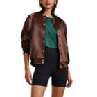 Visitor On Earth Women's Logo-embroidered Satin Bomber Jacket - Brown