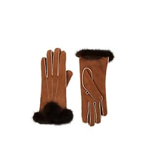 Barneys New York Women's Mink Fur-cuff Nubuck Gloves - Brown