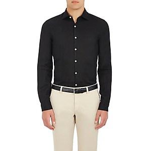 Piattelli Men's Slub Linen Shirt-black