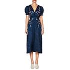 Saloni Women's Lea Floral-embroidered Silk Dress-navy