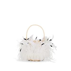 Gatti Women's Pompadour Large Feather-trimmed Wicker Bucket Bag - White