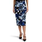 Prada Women's Rose-print Cotton Pencil Skirt - Blue