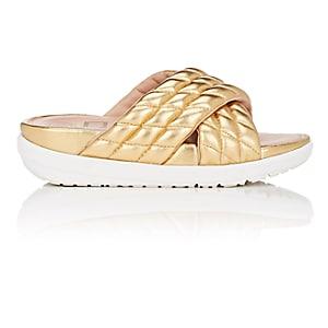 Fitflop Limited Edition Women's Quilted Metallic Leather Slide Sandals-gold