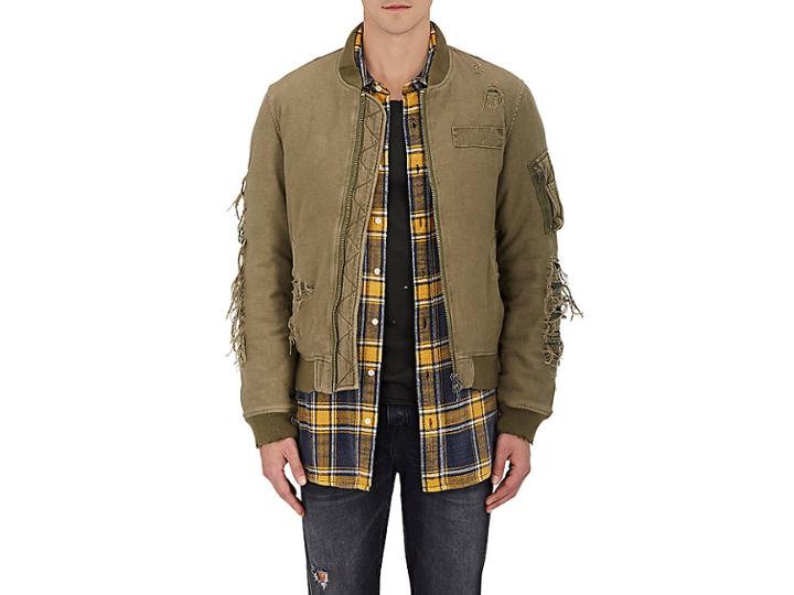 R13 Men's Distressed Canvas Puffer Bomber Jacket