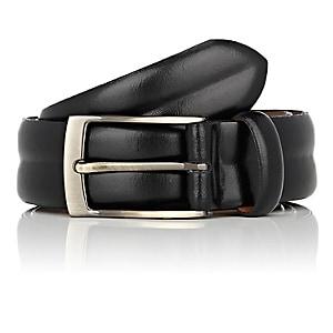 Barneys New York Men's Creased Leather Belt - Black