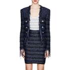 Balmain Women's Frayed Tweed Cardigan Jacket - Blue