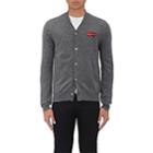Comme Des Garons Play Men's Double-heart-patch Wool Cardigan-gray