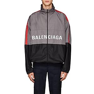Balenciaga Men's Logo Colorblocked Windbreaker - Gray