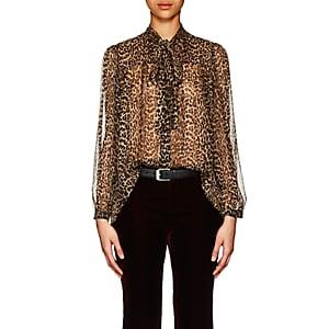 Saint Laurent Women's Leopard-print Silk Oversized Blouse - Black