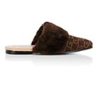 Gucci Men's Logo-print Faux-fur-trimmed Suede Slippers - Brown