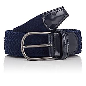 Barneys New York Men's Braided Velvet Belt-navy