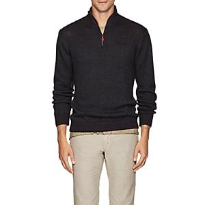 Inis Meain Men's Mlange Alpaca-silk Quarter-zip Sweater-dark Gray