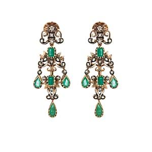 Stephanie Windsor Antiques Women's White Diamond & Emerald Drop Earrings
