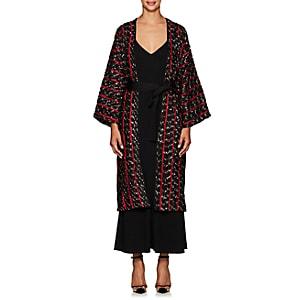 Zero + Maria Cornejo Women's Oki Jacquard-knit Fil Coup Long Coat-black, Rouge, White Pepper