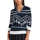 Valentino Women's Logo-intarsia Wool-cashmere V-neck Sweater - Navy