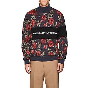 Oamc Men's Floral-jacquard Cotton-blend Sweater-navy