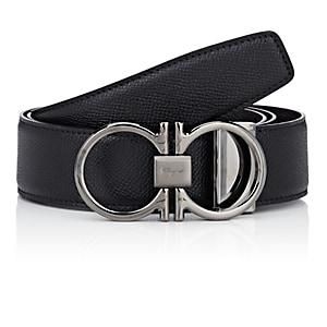 Salvatore Ferragamo Men's Double-gancini-buckle Reversible Leather Belt-black