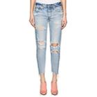 Moussy Women's Creston Distressed Tapered Jeans-lt. Blue