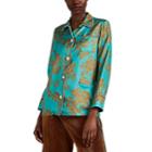 The Gigi Women's Deloris Tropical-floral Silk Pajama Blouse - Green