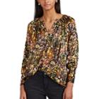 Co Women's Gathered Floral Silk Blouse