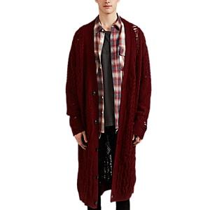 Amiri Men's Distressed Cable-knit Cashmere-wool Oversized Cardigan - Red