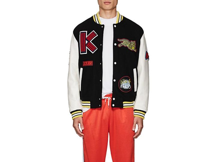 Kenzo Men's Logo-patch Wool-blend Melton Varsity Jacket