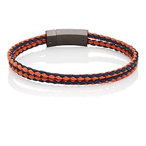 Prada Men's Braided Leather Double-band Bracelet-orange