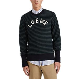 Loewe Men's Logo-patch Striped Cotton Fleece Sweatshirt - Green