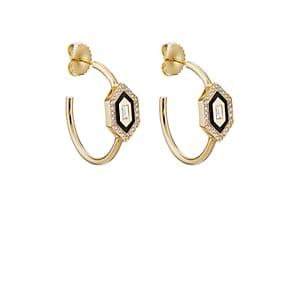 Azlee Women's Diamond & Enamel Hoop Earrings - Black