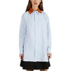 Plan C Women's Layered-collar Striped Cotton Shirt - Blue