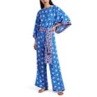 Warm Women's Samurai Tapestry-floral Silk Jumpsuit - Blue