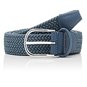 Barneys New York Men's Braided Stretch Belt-blue