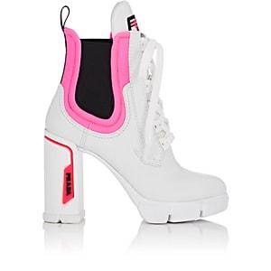 Prada Women's Leather & Neoprene Platform Ankle Boots-white
