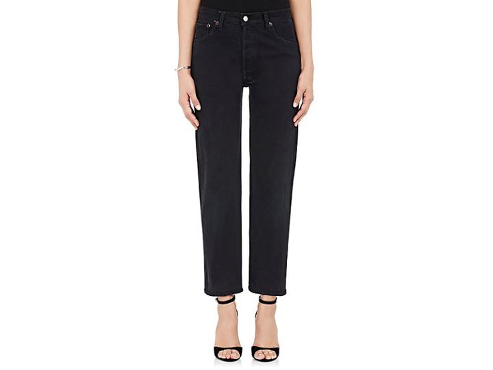 Re/done Women's Black High Rise Crop Straight Jeans