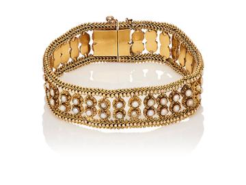 Mahnaz Collection Vintage Women's Seed Pearl & Gold Bracelet