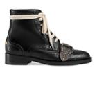 Gucci Women's Dionysus Buckle-strap Leather Wingtip Boots - Black