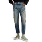 Off-white C/o Virgil Abloh Men's Belted Distressed Low-rise Slim Jeans - Blue