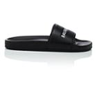 Balenciaga Men's Logo-stamped Leather Slide Sandals-black