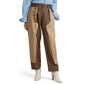 Kolor Women's Wool-inset Cotton Flat-front Trousers - Beige, Khaki