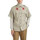 Lanvin Men's Bird-embroidered Virgin Wool Plain-weave Military Shirt - Beige, Tan