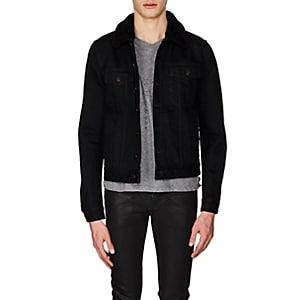 Saint Laurent Men's Shearling-lined Denim Jacket-black