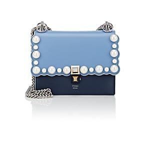 Fendi Women's Kan I Small Leather Shoulder Bag-blue, Navy W Pearls