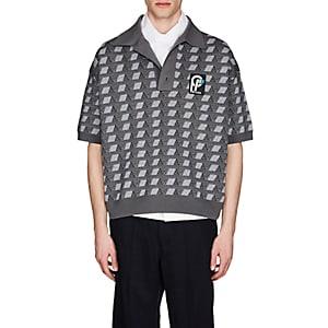 Prada Men's Geometric-pattern Jacquard Oversized Polo Shirt-light Gray