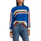 Mira Mikati Women's Rainbow-striped Fuzzy Cotton-blend Crewneck Sweater - Blue