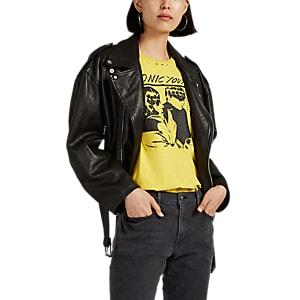 Sprwmn Women's Lace-up Leather Moto Jacket - Black
