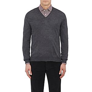 Barneys New York Men's Wool V-neck Sweater-charcoal
