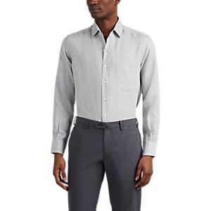 Loro Piana Men's Aloe-treated Slub Linen Shirt - Gray