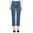 Re/done Women's High Rise Stovepipe Crop Jeans-blue