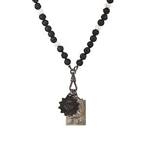 Miracle Icons Men's Vintage-icon Lava Bead & Pearl Necklace-black
