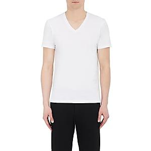 Barneys New York Men's Cotton V-neck T-shirt-white